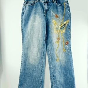 Size 16 Unique Butterfly Embroidery Venezia Blue Boot Cut Jeans Fairy De…